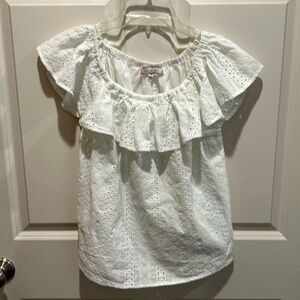 Anthropologie, eri & Ali, eyelet, ruffled collar top.